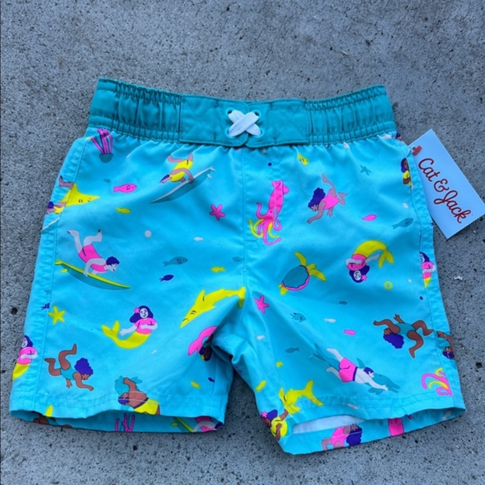 Cat & Jack Kids' Aqua Mermaid Print Shorts - Picture 1 of 5